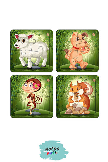 kutuTR Çocuklar Için Eğitici Ve Öğretici Ahşap 8 Li 4 Parçalı Hayvanlar Mini Puzzle Set 8'li Set 2
