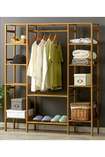 BRK Design Ahşap Gardırop 150 X 140 X 30 Cm Açık B Gardırop Elbise Askılığı