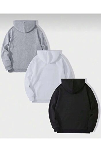 LOUİSA Φούτερ Unisex Oversize 3 Pack Μαύρο-Γκρι-Λευκό με κουκούλα