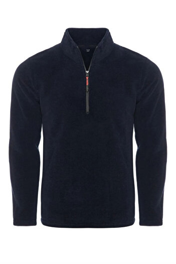 FATELLA Unisex Tüylenme Yapmayan Rahat Kalıp Dik Yaka Soğuk Geçirmez Yarım Fermuarlı Polar Sweatshirt