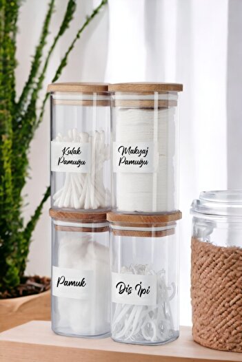 Comprox Set de baie de 300 ml cu 4 capace din lemn pentru organizator de bumbac acrilic, bumbac și ață dentară