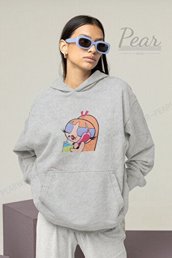 Pear Wear Powerpuff Girls Blossom з принтом Жіночий 3-нитковий шардоне з капюшоном Oversize