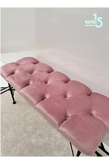 Yirmi15 Metal Ayaklı Babyface Puf & Bench Pudra Pembe bench