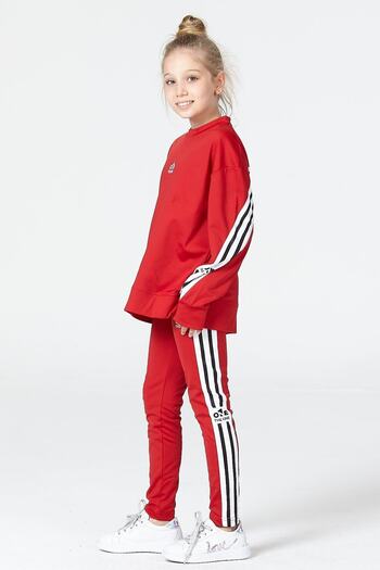 Black One Girl's Tights-Sweat Set with Casual Slits and Stripe Detail