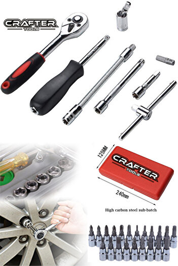 CRAFTERTOOLS أدوات ألمانية 46 قطعة 1/4 مجموعة مقابس صغيرة