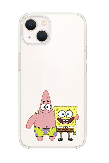 mooodcase Iphone 13 Compatible Sponge Bob Patrickstar Pattern Premium Silicone Transparent Phone Case