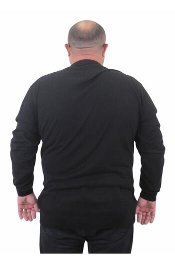 MocGrande Men's Large Size Crew Neck Basic Knitwear Sweater 23750 BLACK