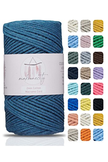 Makromecity Premium Cotton Cotton Macrame Rope Denim Blue 200 Gr 150 Meters 2mm Cotton Macrame Bag Rope Supla Rope