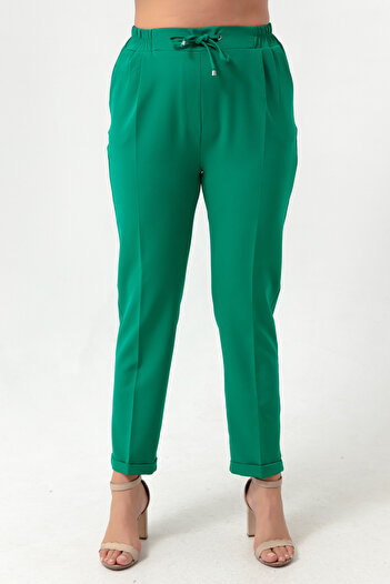 Lafaba Women's Green Elastic Waist Plus Size Pants