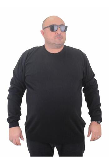 Starbattal Men's Large Size Crew Neck Basic Knitwear Sweater 23750 BLACK