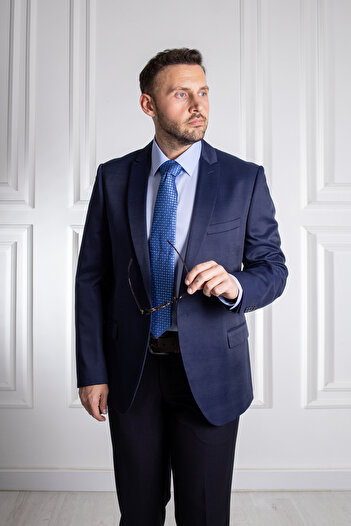 Sarar İnterview Sarar Combination Micro Pattern Navy Blue Suit