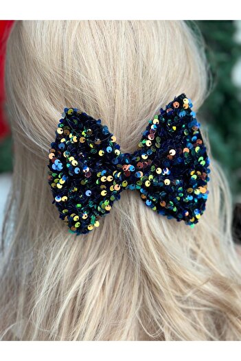 QUEEN AKSESUAR New trend luxury shiny lights up rotary hologram sequin velvet big bow metal clip buckle no1