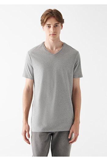 Mavi V Neck Gray Basic T-Shirt Slim Fit / Slim Cut 065586-28386