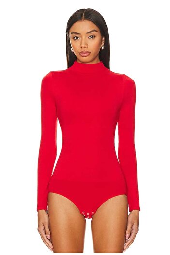 Zagrep Women's Red Bodysuit Turtleneck Does Not Show Underwear Imported Jersey Bodysuit