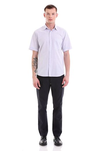 Hatemoğlu Lilac Comfort Fit Checkered Cotton Slim Collar Short Sleeve Classic Shirt