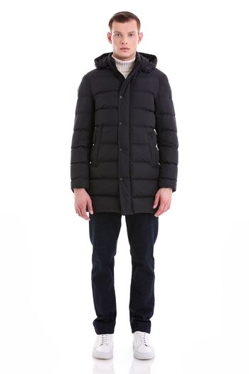Hatemoğlu Синій Slim Fit Hakim Yaka Капюшон Basic Пальто