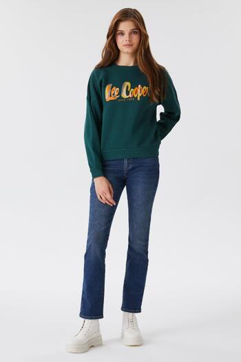 Lee Cooper Γυναικείο φούτερ με λαιμόκοψη σε σμαραγδί πράσινο χρώμα 241 LCF 241001 TILA ZUMRUT GREEN