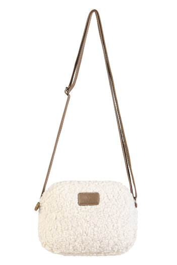 macharelbasic women's cream mink garnished plush fur soft textured mini urban hand and shoulder bag