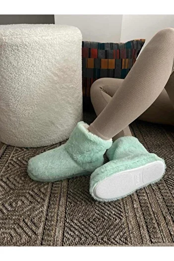 Behtah Kundura Women's Fluffy Wool Slippers Winter House Boots House Shoes Soft Silent Sole
