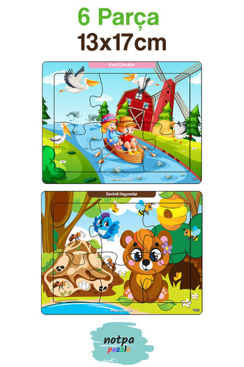 kutuTR Çocuklar Için Eğitici Ve Öğretici Ahşap 6 Parça 13x17 Renkli Puzzle 6'lı Set-604