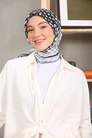 Modakaşmir Polka Dot Patterned Soft Cotton Scarf Anthracite