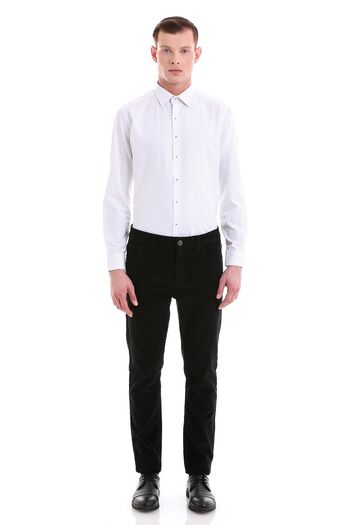Hatemoğlu Black Slim Fit Printed Cotton Slim Collar Long Sleeve Classic Shirt