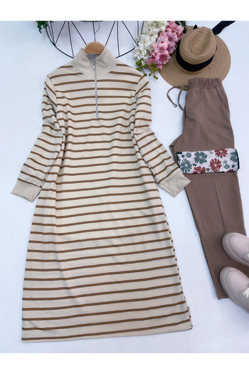 YEDİLALE ZIPPER DETAIL STRIPED TUNIC