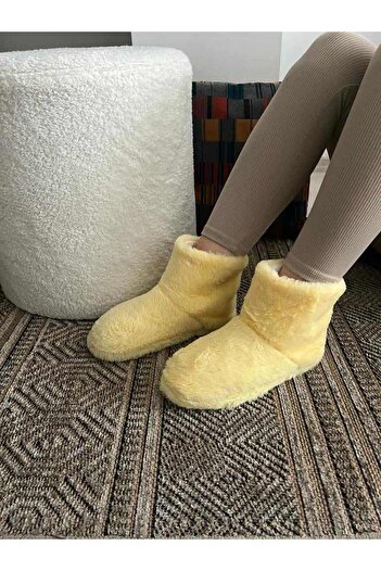 Behtah Kundura Women's Fluffy Wool Slippers Winter House Boots House Shoes Soft Silent Sole