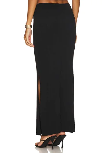 Zagrep Women's Black Skirt Long Slit Silk Jersey Lined No-Show Skirt