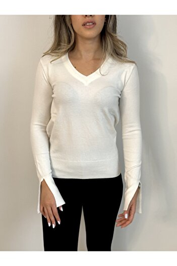 BARLEY Premium Quality V-Neck Viscose Knitwear with Sleeve Detail