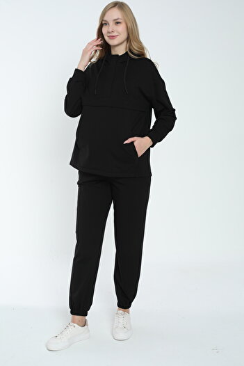 Miss Dünya Lissa Hooded Sweatshirt Suitable for Breastfeeding Maternity and Maternity Tracksuit Set