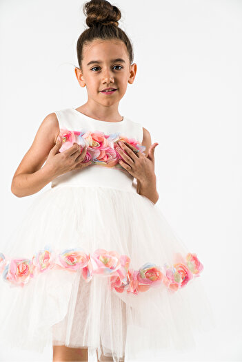 morwind Girl's Dress Rose Detailed Birthday Special Occasion Dress