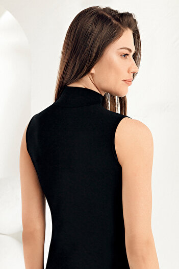 Şahinler Lycra Women's Black Sleeveless Turtleneck Undershirt Mb1034-sh