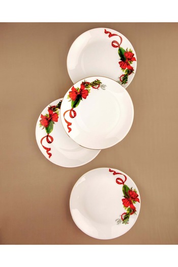 Bursa Porselen Dekor Red bow gilded 4-piece porcelain cake plate
