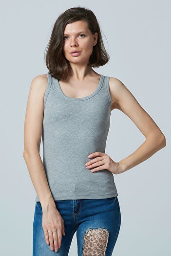 OENDO Light Gray Melange Camisole Knitted Thick Straps Undershirt Nd-2002