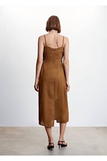 MANGO Woman Taş Detaylı Keten Elbise
