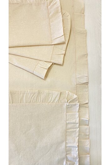 White Alamode Natural Raw Linen Ruffle Runner 40x160 And Placemat Set 35x45cm