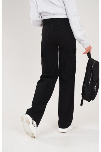 LAMİRA Black Cargo Women's Cargo Pocket Palazzo High Waist