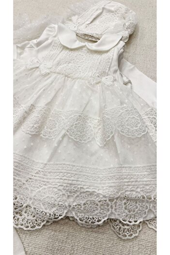 Pugi Baby Baby Girl Mevlüt Dress Set Vintage Style with Lora Hat 4 Pieces