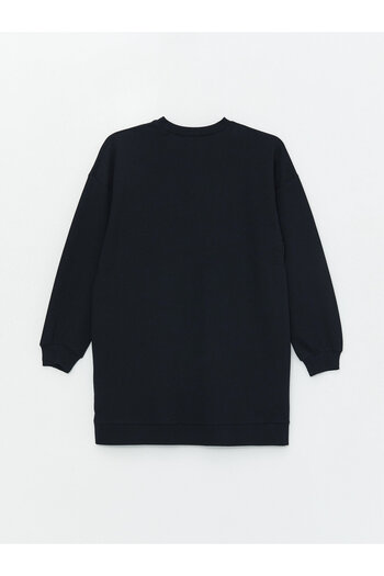 LC Waikiki Langarm-Damen-Sweatshirt-Tunika mit Rundhalsausschnitt und glänzendem Steindruck