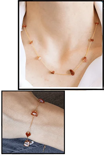 Tesbih Atölyesi Certified Red Jasper Stone Natural Stone Necklace Bracelet Set