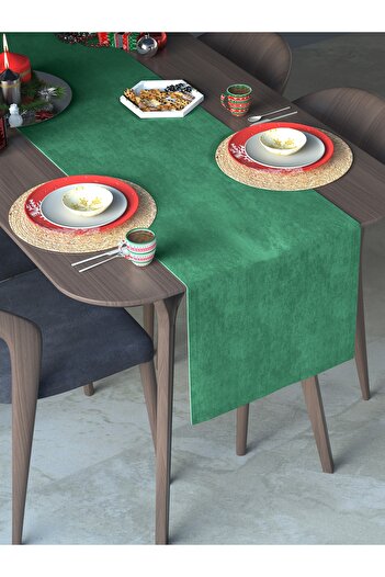 Perle Kadife Dokulu Zümrüt Yeşili Rengi Daily Series Runner 40 X 140