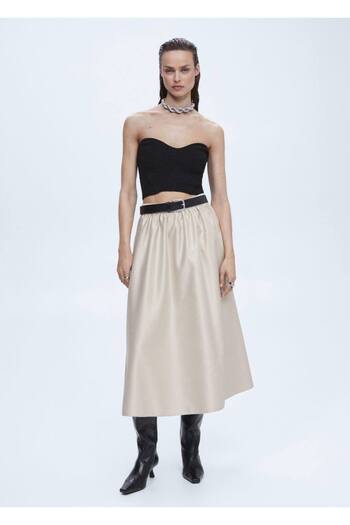 MANGO Woman Satin Midi Skirt