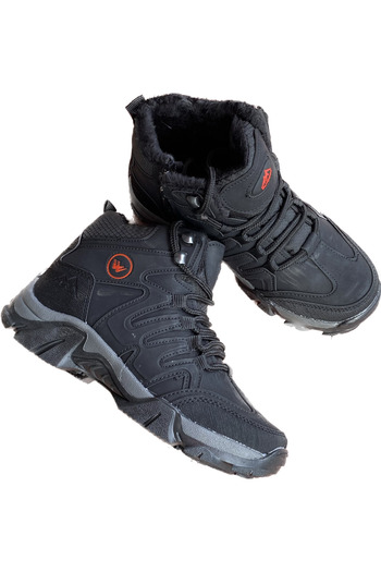 Wanderfull Black Boy's Fur Lined Anti-Slip Sole Zippered Outdor Boots