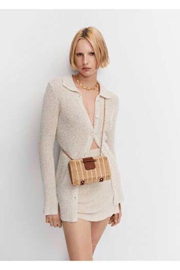 MANGO Woman Natural Fiber Flap Bag