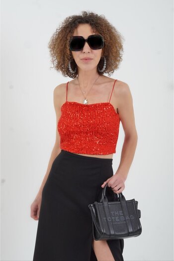 Zelish My Sister Red Sequined Rope Strap Bustier