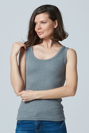 OENDO Gray Melange Camisole Knitted Thick Straps Undershirt Nd-2002