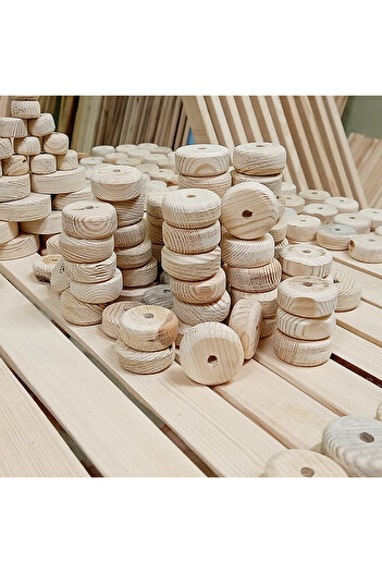 WOODMEN Ahşap Tekerlek Ahşap Çam Tekerlek 17x37 mm 50 Adet Mobilya Aksesuarı Ve Oyuncak Malzemesi