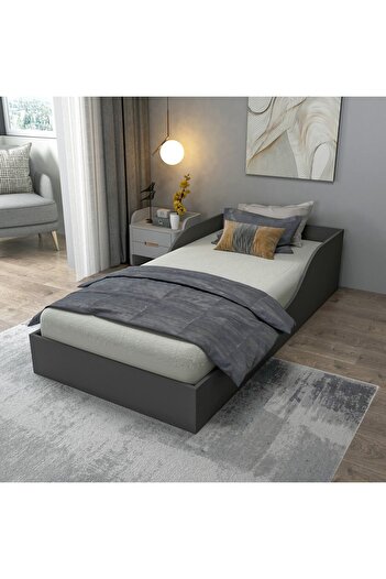 ARNETTİ Oya 90x190 Ölçülerinde Yatak Uyumlu Tek Kişilik Karyola, Antrasit - Oya