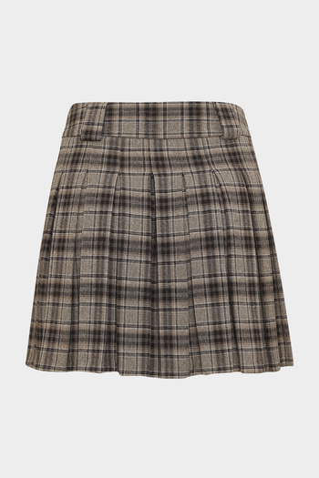Açelya Okcu Pleated Detailed Slim Fit Gabardine Plaid Women's Mini Skirt